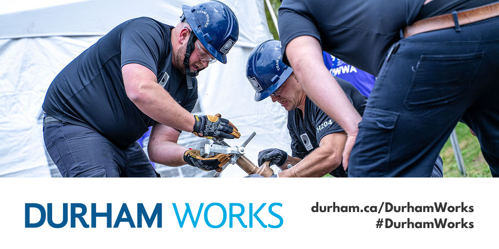 Works employees in action during a competition with text that reads 'Durham Works' featured.