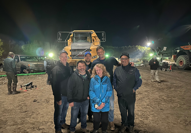 group photo with actor Alan Ritchson on set of Reacher in Uxbridge gravel pit