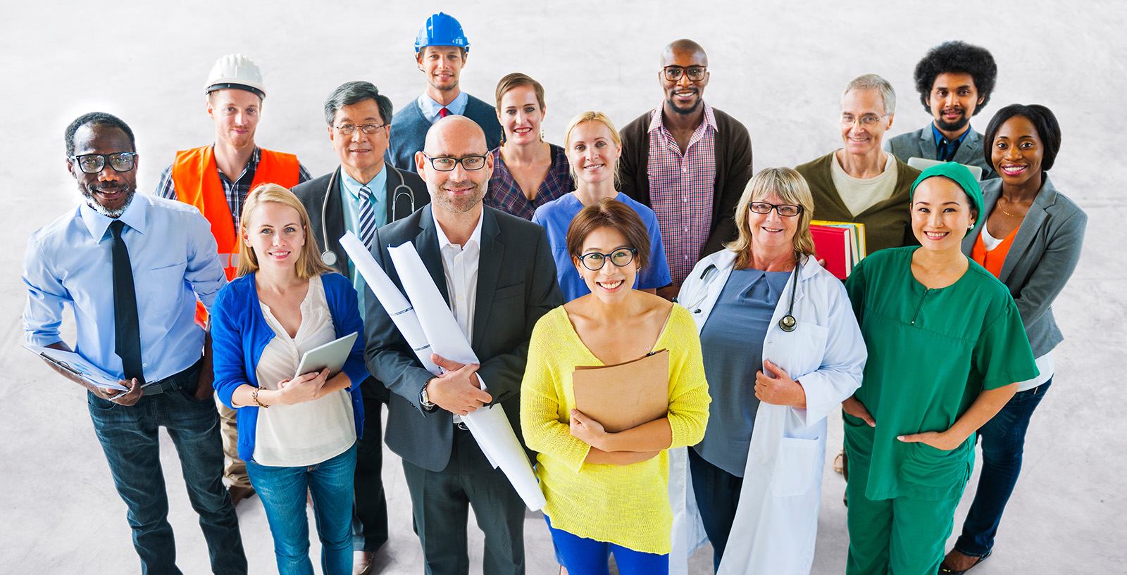 Large group of people from various employment positions