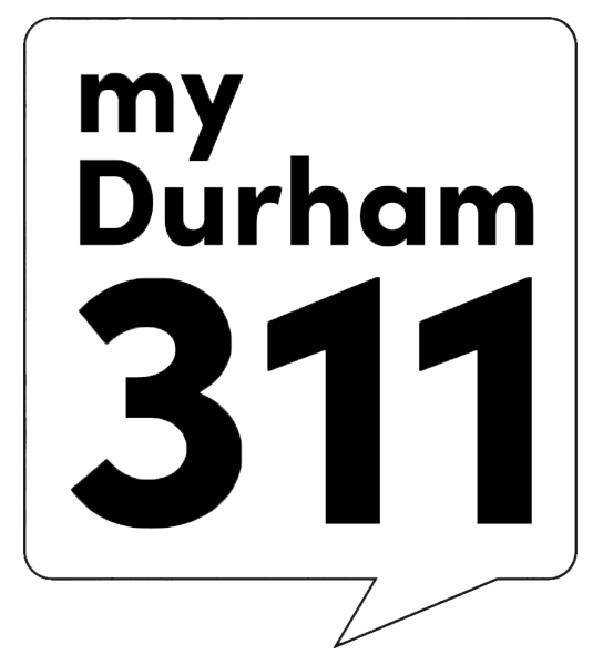 Text that reads myDurham 311 inside of a conversation bubble.