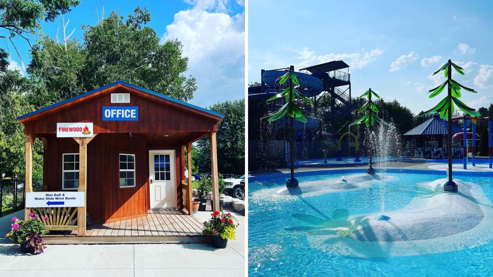 Cedar Park Resort & Water Park in Bowmanville, Ontario Collage of the cabin and water park at Cedar Park Resort & Water Park in Bowmanville, Ontario