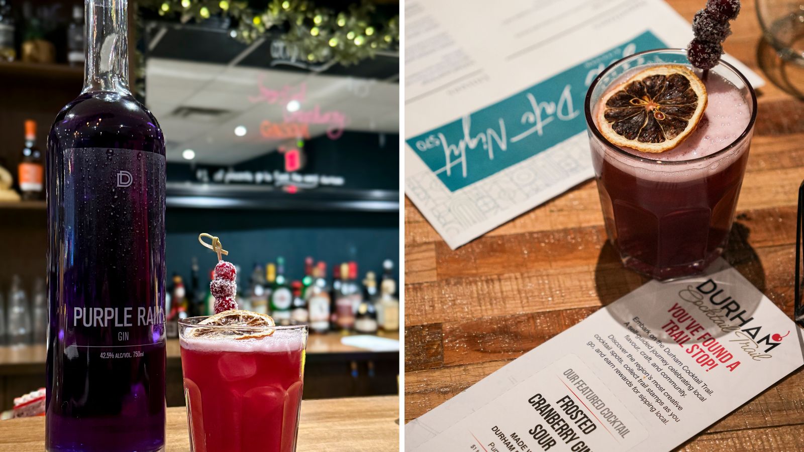 Frosted Cranberry Gin Sour cocktail from Three Six Kitchen in Bowmanville, Ontario