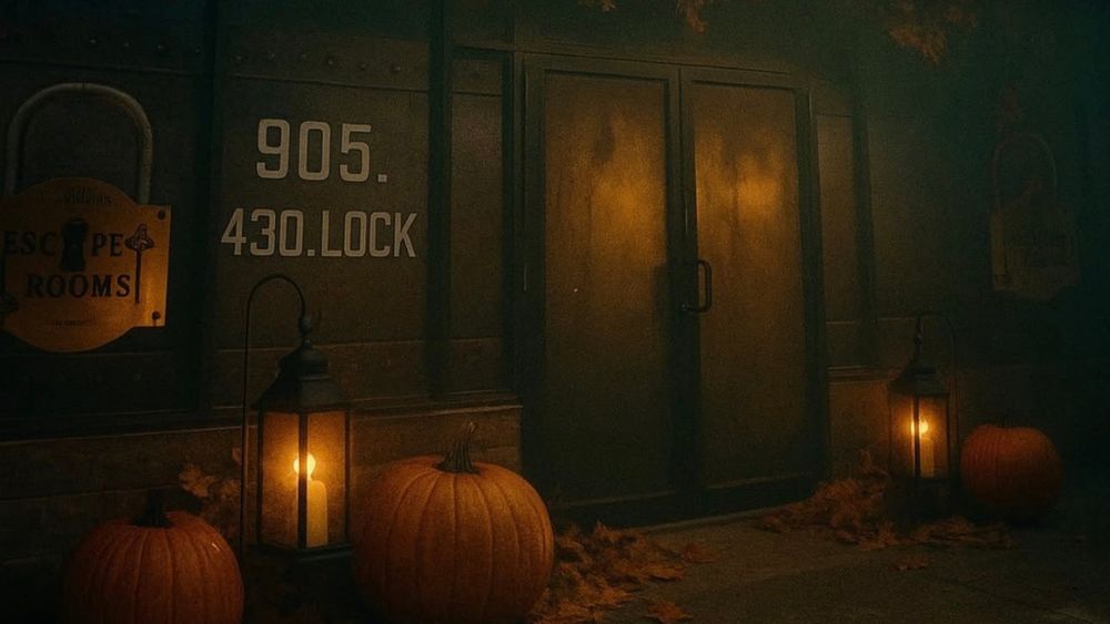 Spooky decorative graphic of Durham Escape Rooms in Whitby, Ontario, Canada