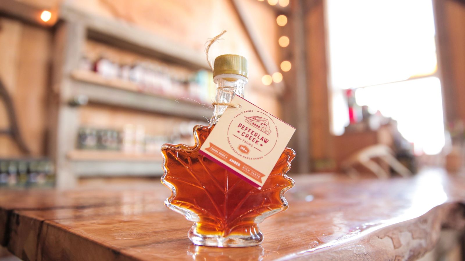 Bottle of maple syrup from Pefferlaw Creek in Uxbridge, Ontario