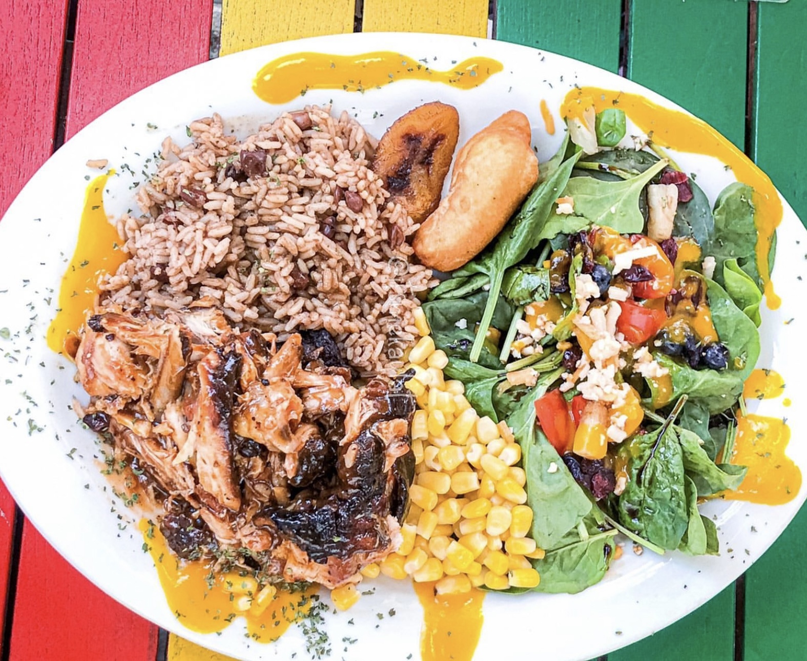 Aerial view of a plate of food from Mr. Delicious By The Beach in Pickering, Ontario