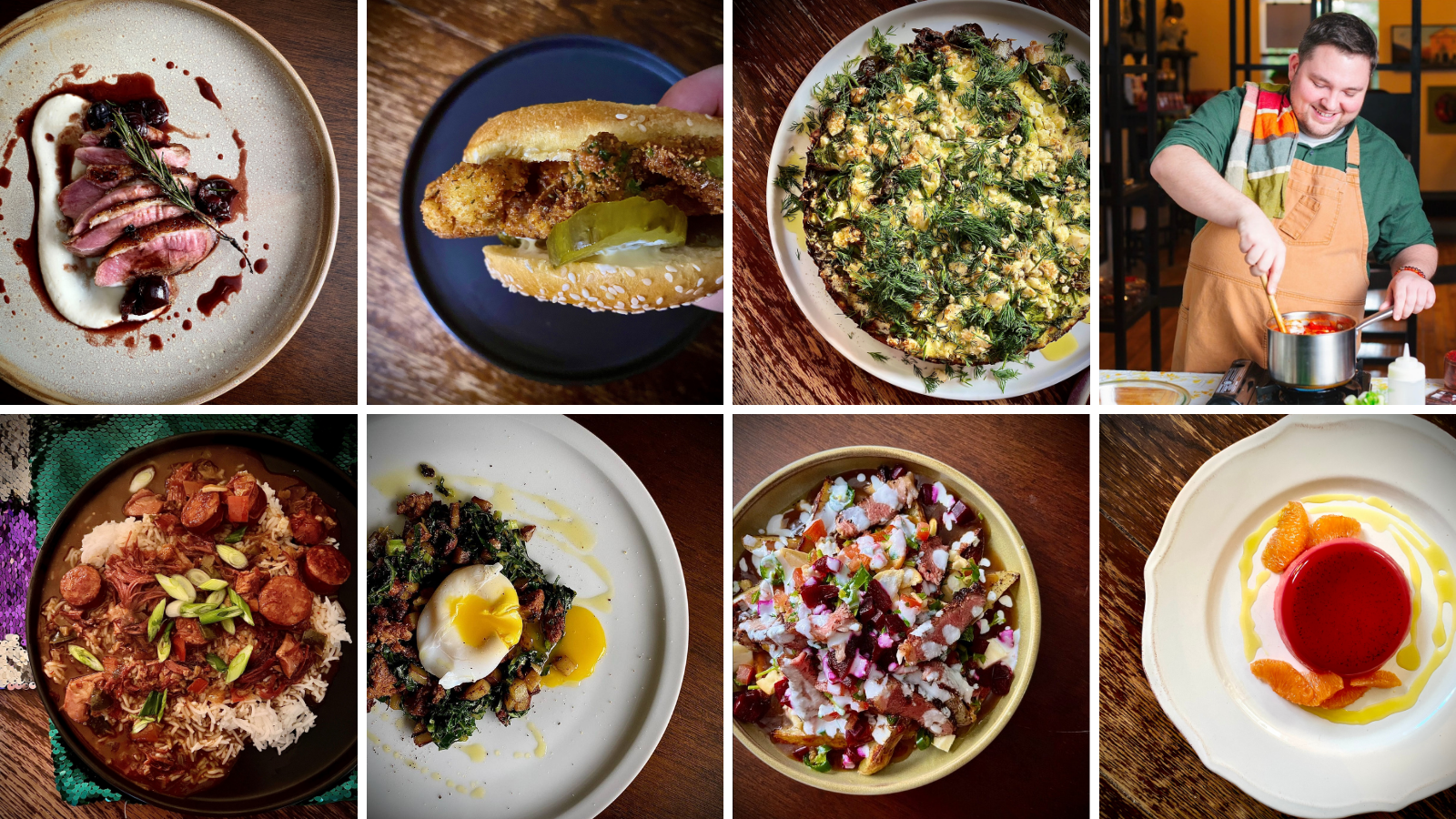 Collage of dishes made using local ingredients by Chef Alex Page in Durham Region, Ontario