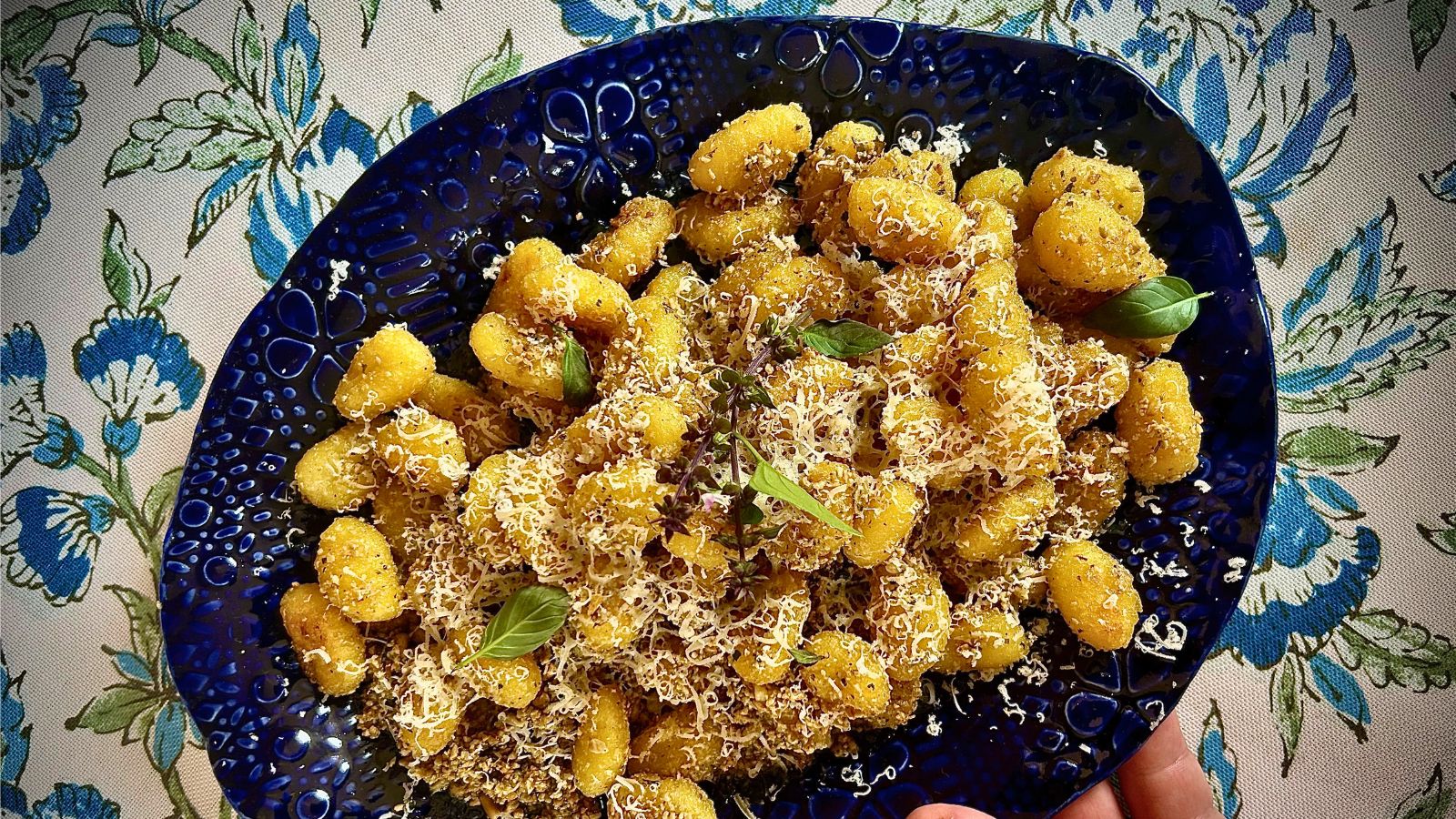 Crispy gnocchi with sunflower seed pesto using local ingredients by Chef Alex Page