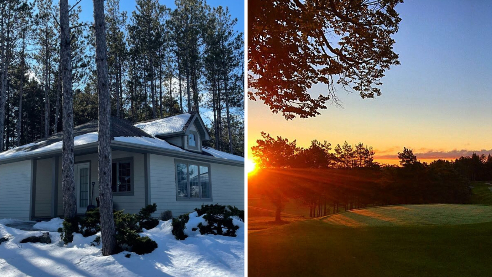 Collage of Wooden Sticks Golf Club in Uxbridge in the winter and summer