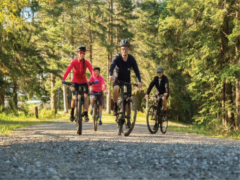 Image of a family riding bikes along a trail 