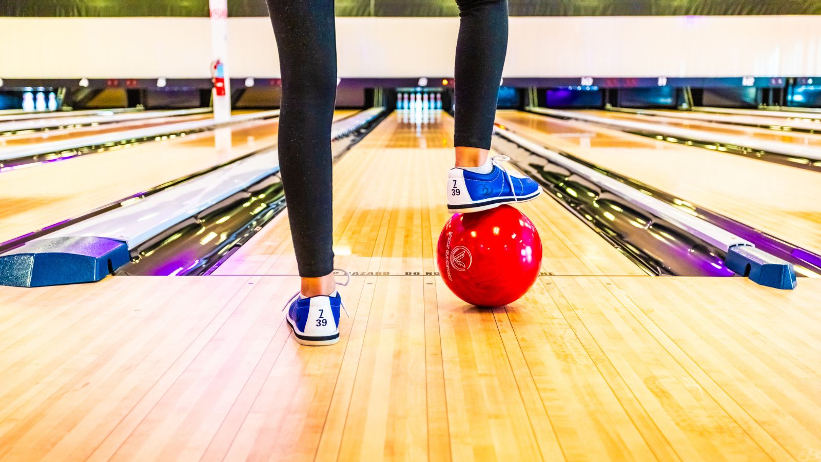 Person with a bowling ball at Volt Raceway in Bowmanville, Ontario
