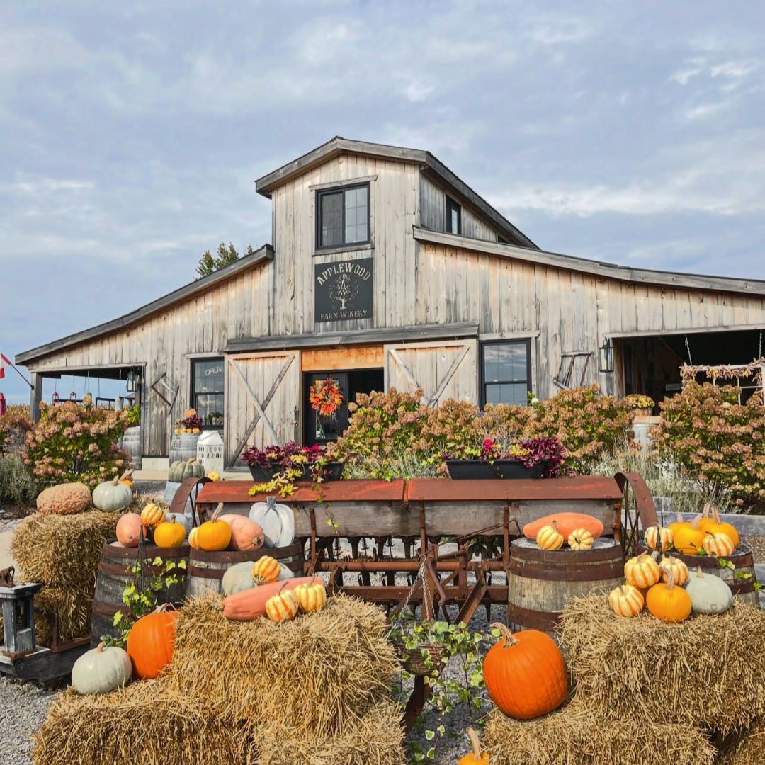 Farm stand and barn at Applewood Farm and Winery in Seagrave, Ontario, Canada
