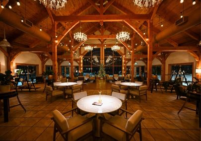 Dining room decorated for the holidays at Nest by Trail Hub in Uxbridge, Ontario