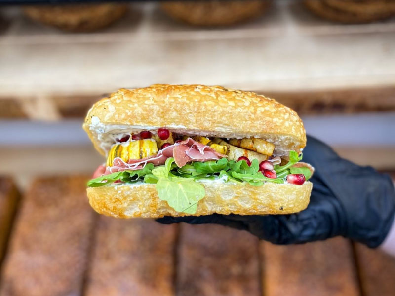 Close up of a sandwich.