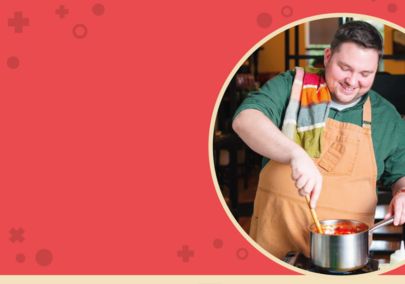 Graphic with an image of Chef Alex Page