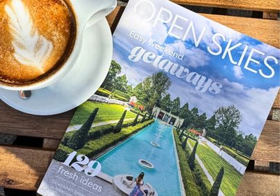 Open Skies magazine and a latte from Roam Coffee in Bowmanville, Ontario