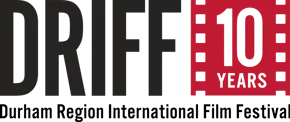 DRIFF in black bold letters with a red film strip on the right with 10 Years in white bold font