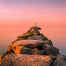 Pier of rocks on Lake Ontario in Durham Region, Ontario 