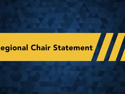 Durham Region graphic with blue abstract background and yellow banner reading “Regional Chair Statement.”