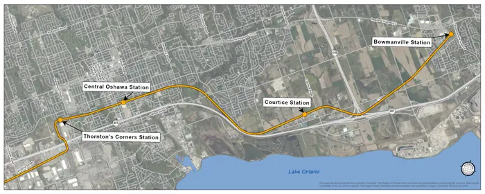 A map of the GO Lakeshore East Alignment as of April 2026. 