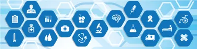A collage of vaccine and health icons