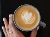 Aerial image of a coffee with latte art  