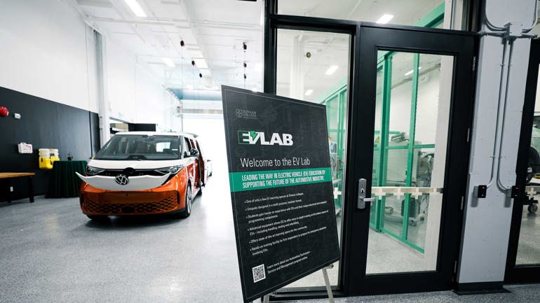 Electric van at the EV Lab at Durham College