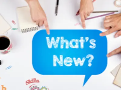 Thought bubble with the words "what's new"