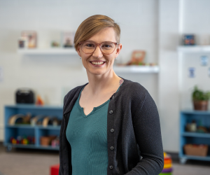Photo of Kat in a child care centre.
